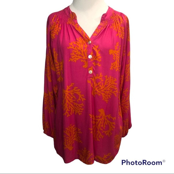 escapada Tops - Escapada Coral Print Top-Size Large